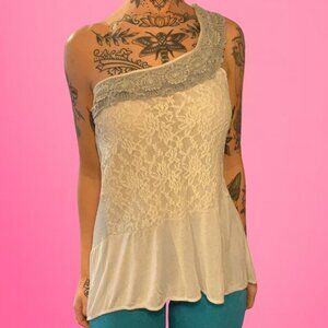 Free People Women's lace Blue Blouse coquette fairy